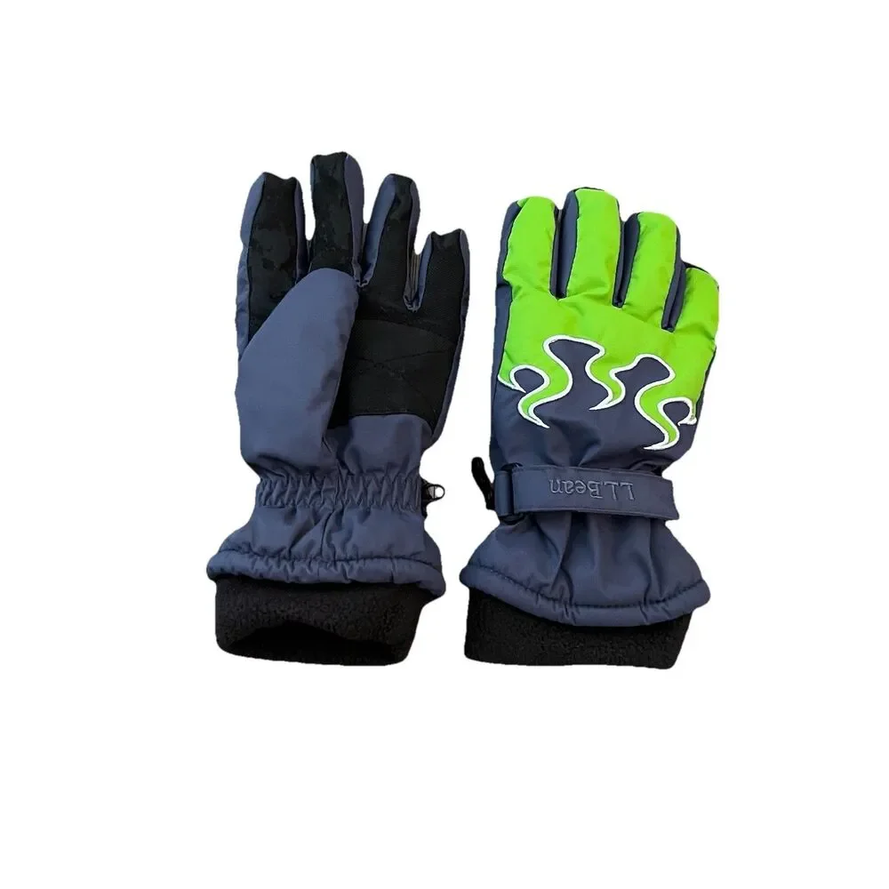 LL Bean Kids Winter Gloves‎ Large Thinsulate Insulation Fleece Lined Gray Green